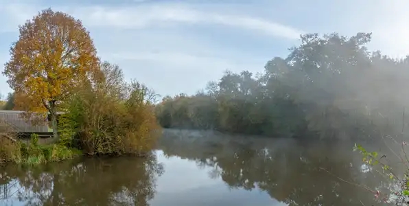 matin brumeux sur la rivière à la gacilly