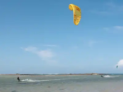 deux kite surfers et leurs voiles, faisant la course