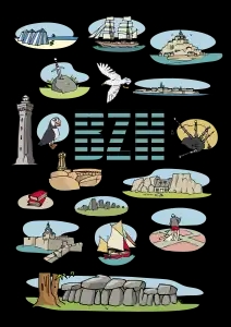 Icônes bretonnes en illustrations, BZH (Vectoriel)