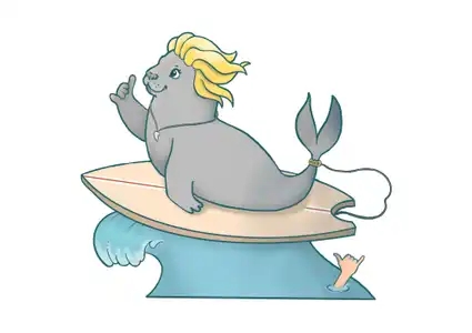 Illustration de phoque sur planche de surf