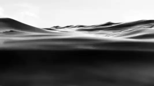 Instant de surface, vagues au raz de l'eau en noir et blanc