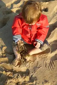 bébé joue dans le sable